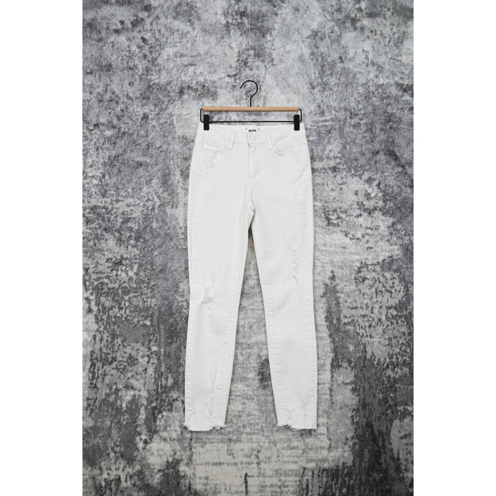 Paige Denim Hoxton Ankle White Distress Raw Hem Skinny Jeans Size 26